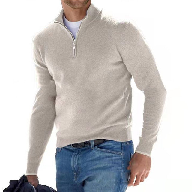 Wool Knit Zip Neck Pullover Sweater