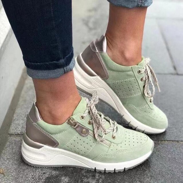 Women's Sneakers - Comfortable Wedge Heel - Breathable Design - Non-Slip Sole
