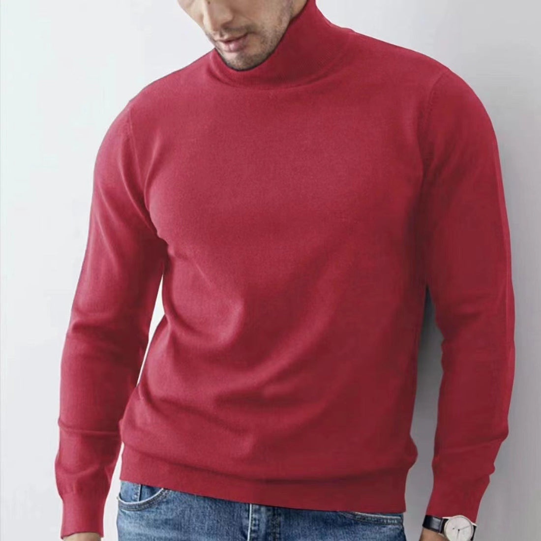 Slim Fit Ribbed Trim Turtleneck Top