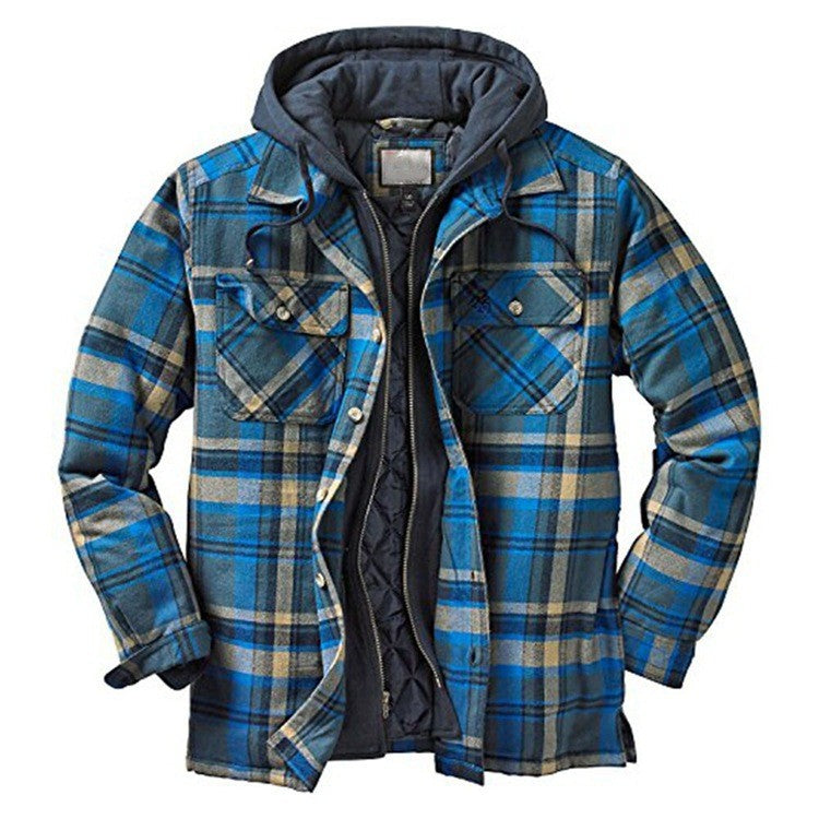 Men's Jacket with Hood – Thick Cotton – Quilted Lining – Casual Fit – Checkered Design