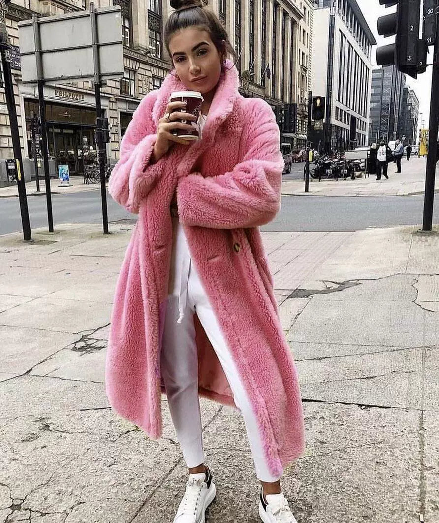 Plush Oversized Notched Lapel Long Coat