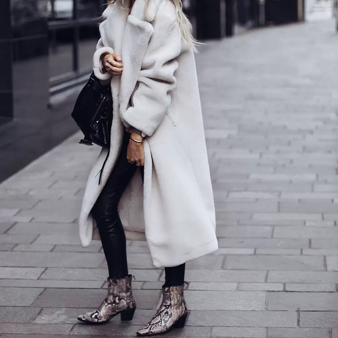 Plush Oversized Notched Lapel Long Coat