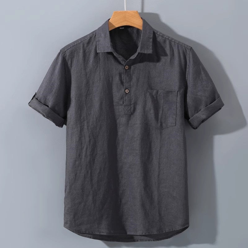 Linen Relaxed Fit Short Sleeve Polo Shirt
