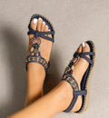 Women's Sandals – Flat Sole – Bohemian Pearls – Toe Split Design – Padded Footbed