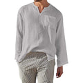 Men's Shirt with Long Sleeves – Linen-Cotton Blend – Relaxed Fit – Mandarin Collar