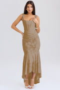 Dress for women – Evening dress in mermaid cut – Satin look – One shoulder – Ruched waist