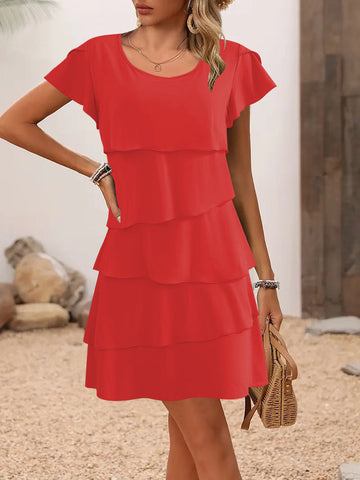 Short Sleeve Flowy Relaxed Layered Dress