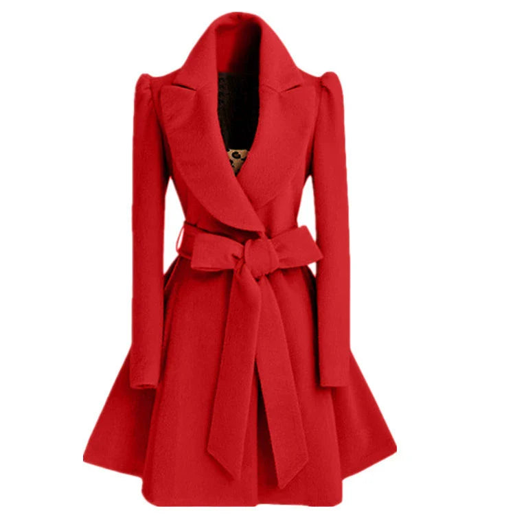 A-Line Belted Wool Blend Coat