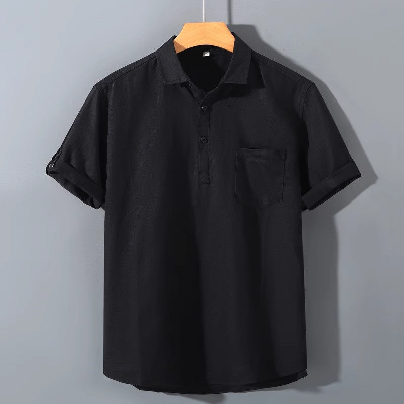 Men's polo shirt – linen – relaxed fit – short sleeve – chest pocket