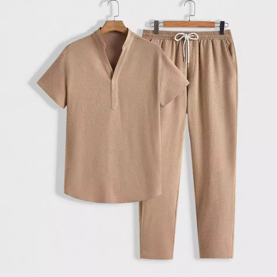 Relaxed Fit Drawstring V-Neck Training Set