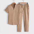 Men's Training Set – Short-Sleeved Top with V-Neck – Drawstring Pants – Relaxed Fit