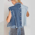 Women's Denim Vest – Cropped Fit – Studded Patchwork – Sleeveless and Distressed Design