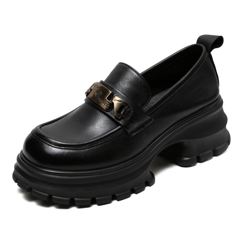 Women's Loafers – Genuine Leather – Chunky Sole – Metallic Detail – Stable Comfort