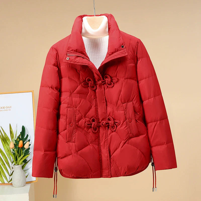 Geometric Frog Button Adjustable Puffer Jacket