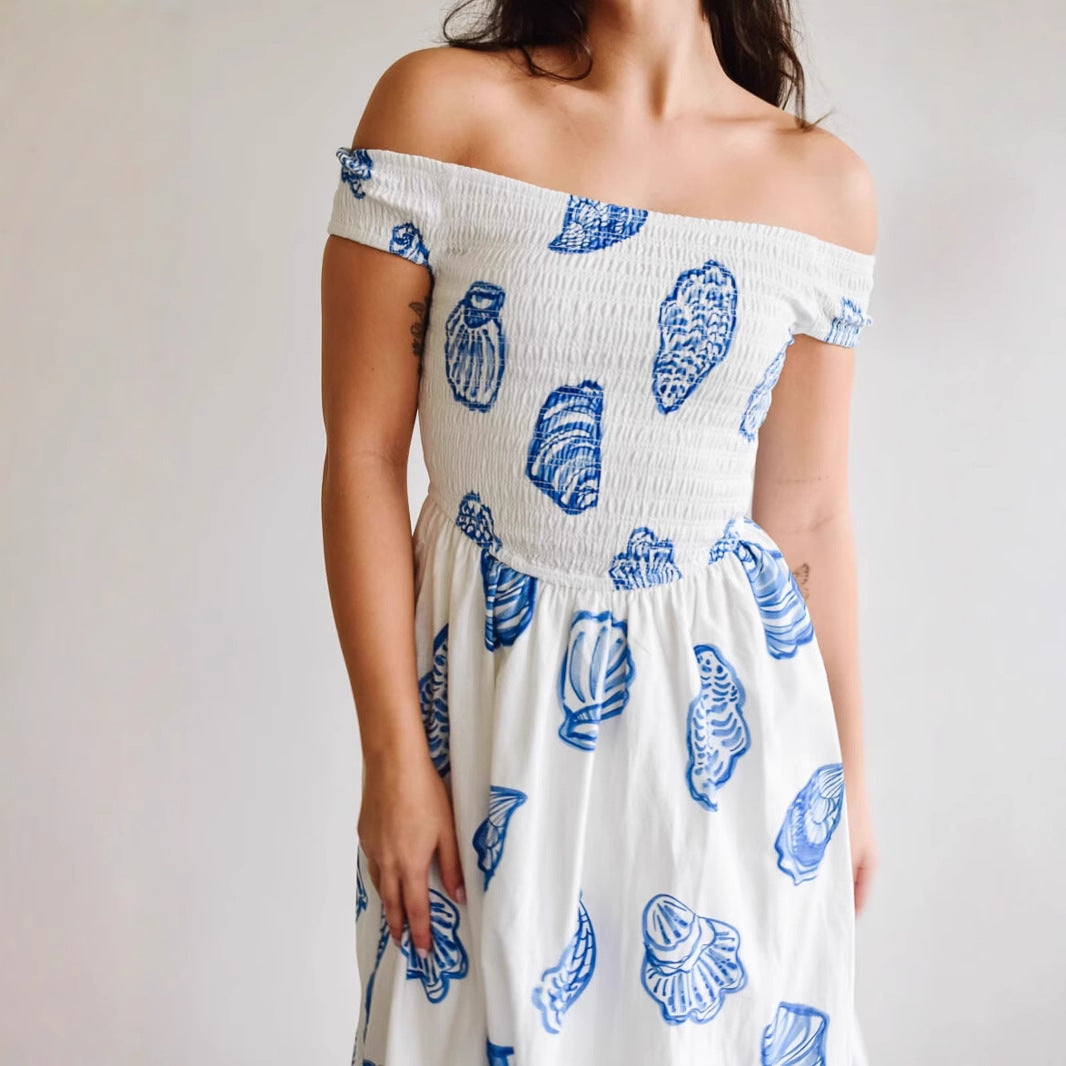 Breathable Cotton Blend Off-Shoulder Dress