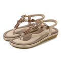 Women's Sandals – Flat Sole – Woven Toe Strap – Bohemian Wooden Beads – Relaxed Fit