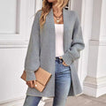Women's Cardigan – Knit – Relaxed Fit – Open Front – Long Sleeves – Herringbone Pattern