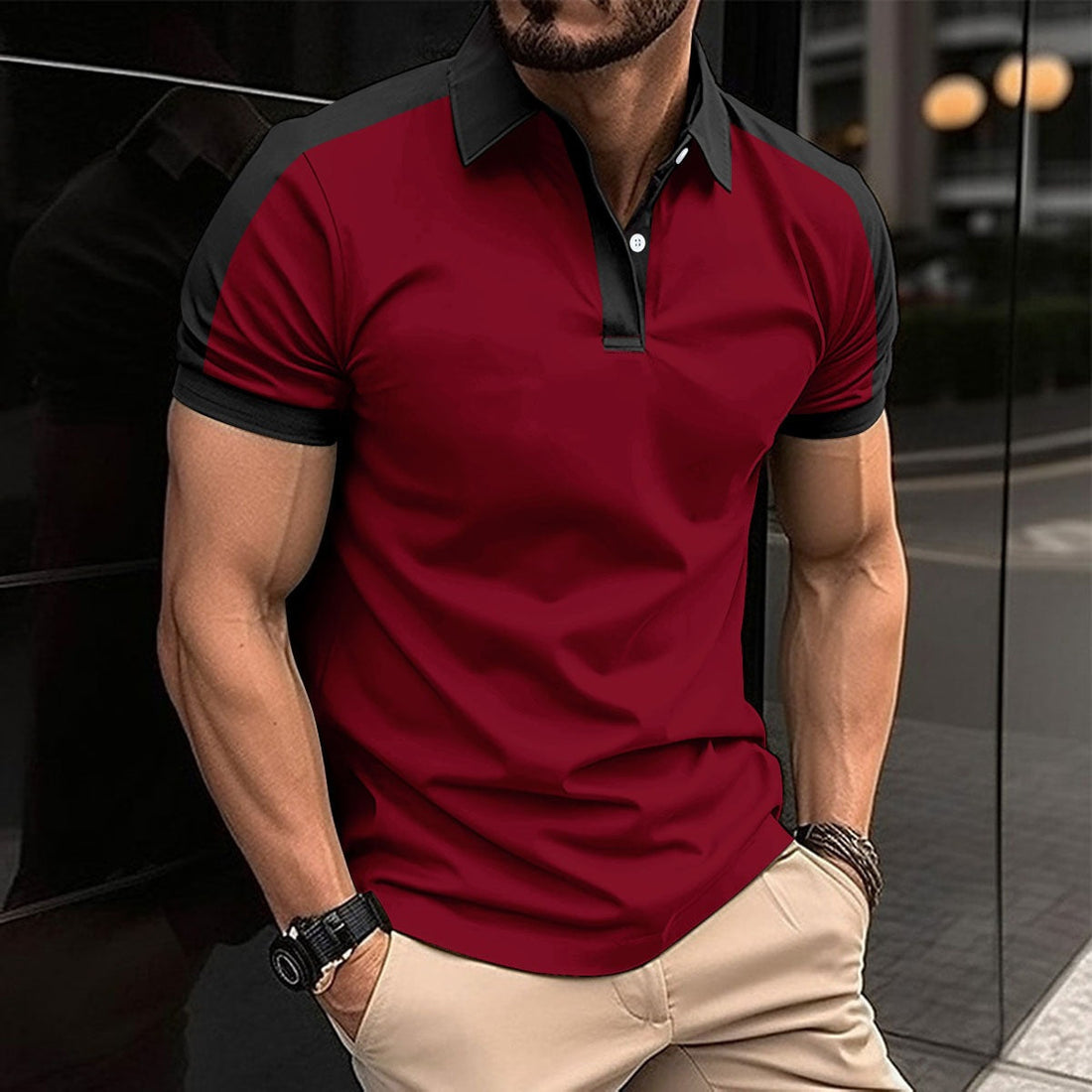 Herre polo shirt – slim fit – bomuld med stretch – kontrastkrave og ærmer