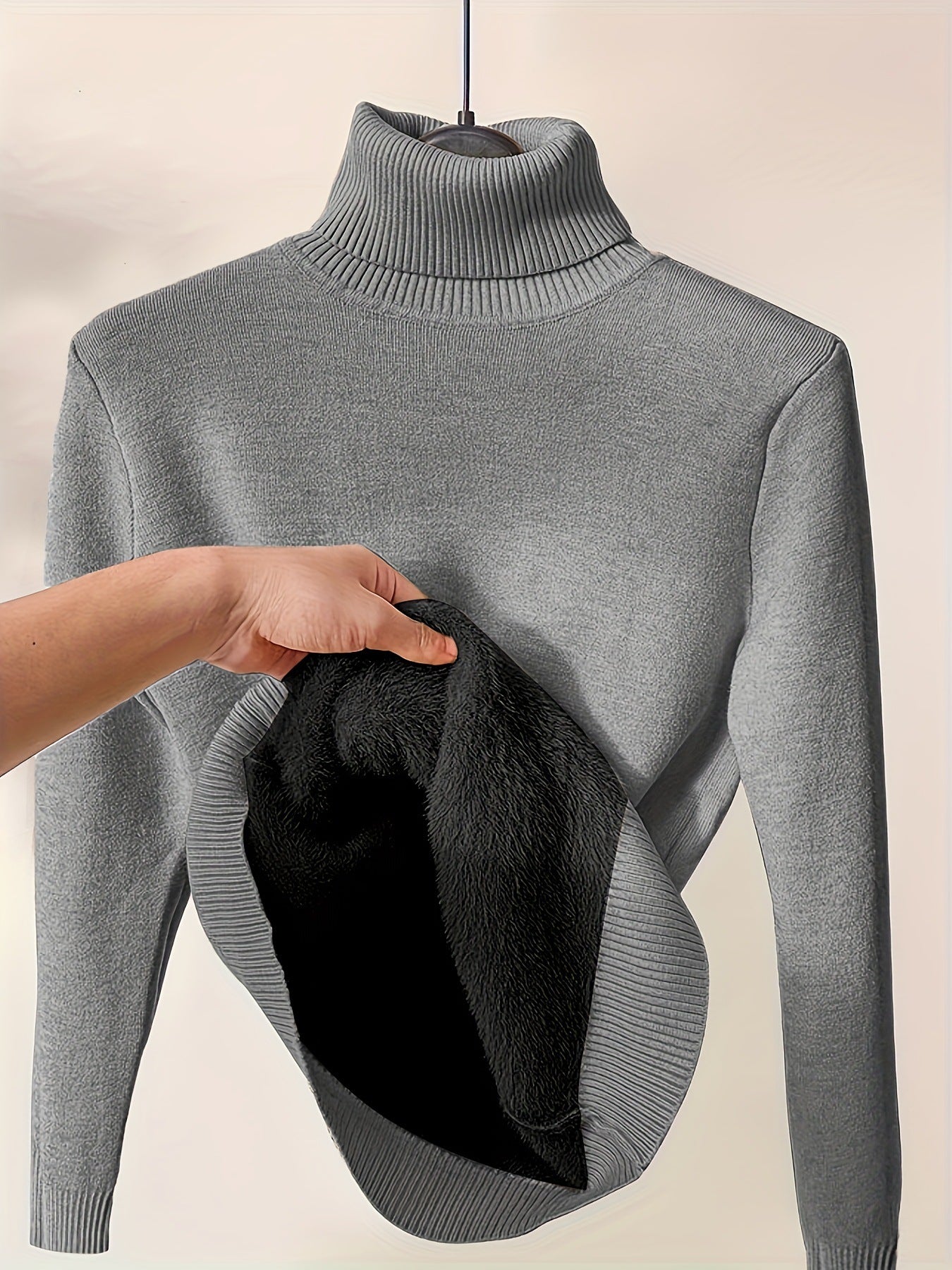 Fleece Lined Ribbed Turtleneck Pullover Sweatshirt