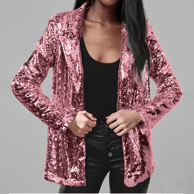 Sequin Coating Tailored Open Front Blazer