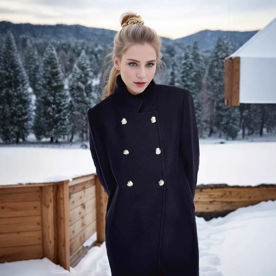 Wool Blend Double-Breasted Structured Coat