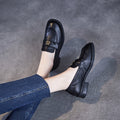 Women's Loafers – Leather – Narrow Fit – Low Heel – Moc Toe – Camellia Detail