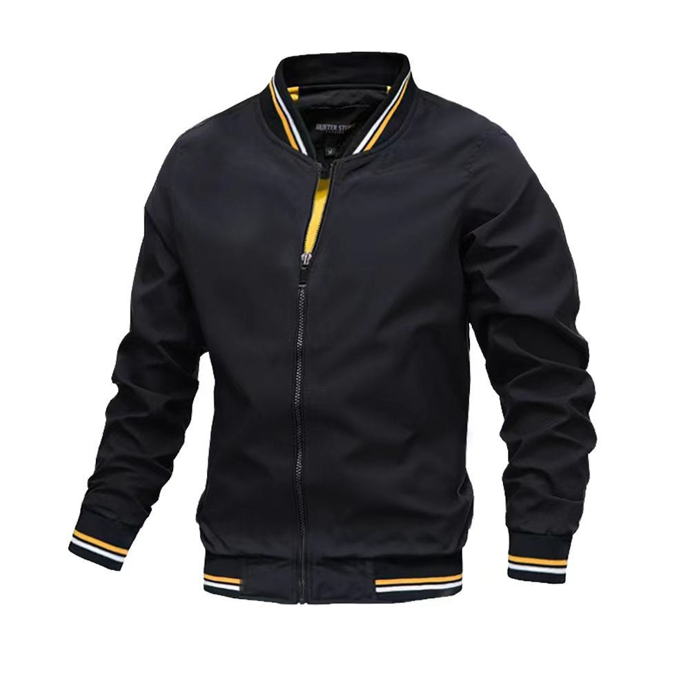 Stand Collar Ribbed Cuff Slim Fit Jacket
