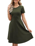 Dress for women – Fit and flare cut – Knee length – Short sleeve – Round neck