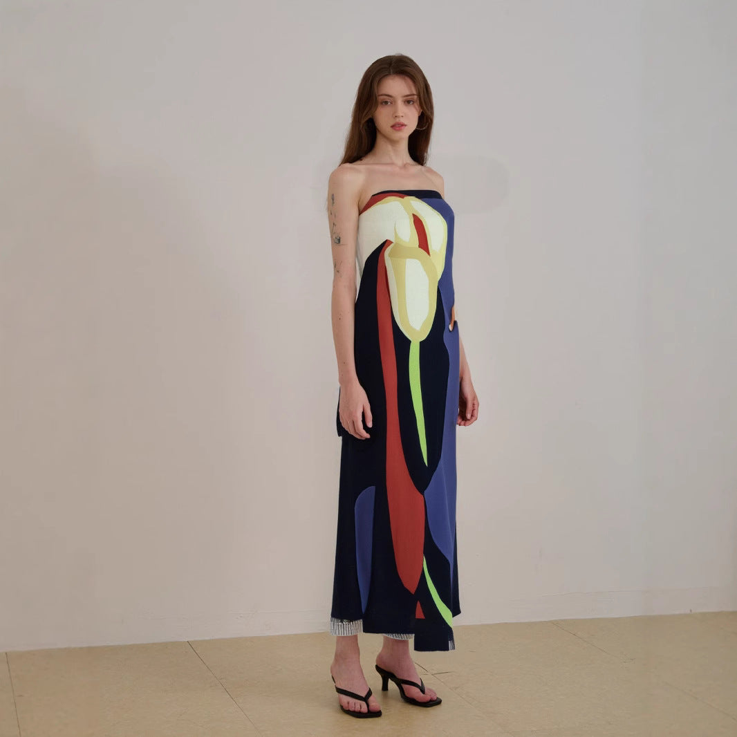 Women's Midi Dress – Strapless – Lightweight – Flowing Fit – Abstract Pattern