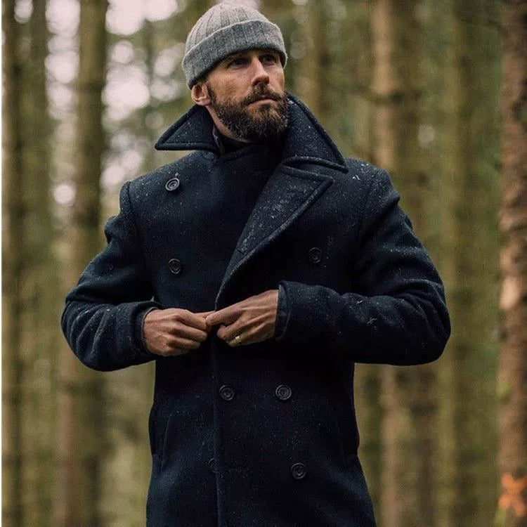 Wool Blend Double-Breasted Tailored Coat