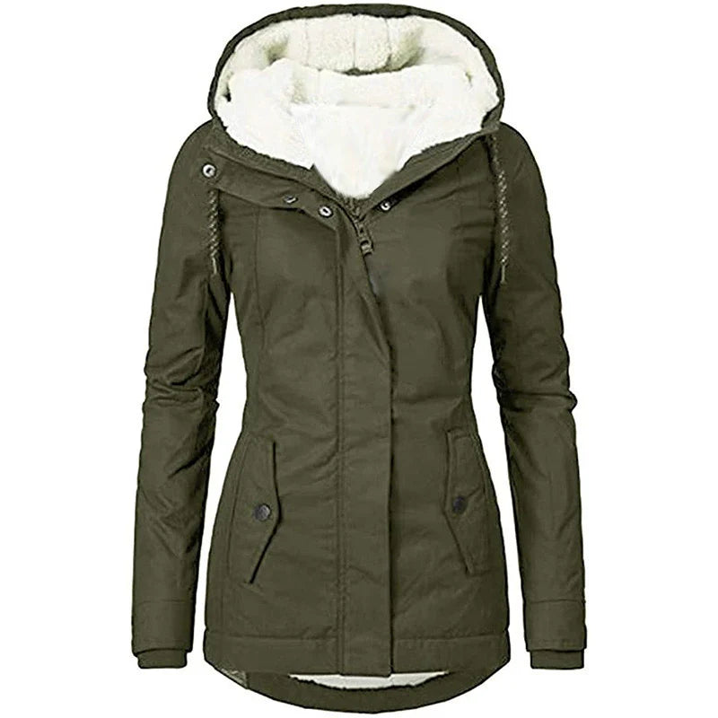 Weather-Resistant Hooded Plush Lined Parka Coat