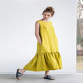 Women's Midi Dress – Sleeveless – Loose Fit – Linen Blend – Ruffle Edge – For Everyday Use