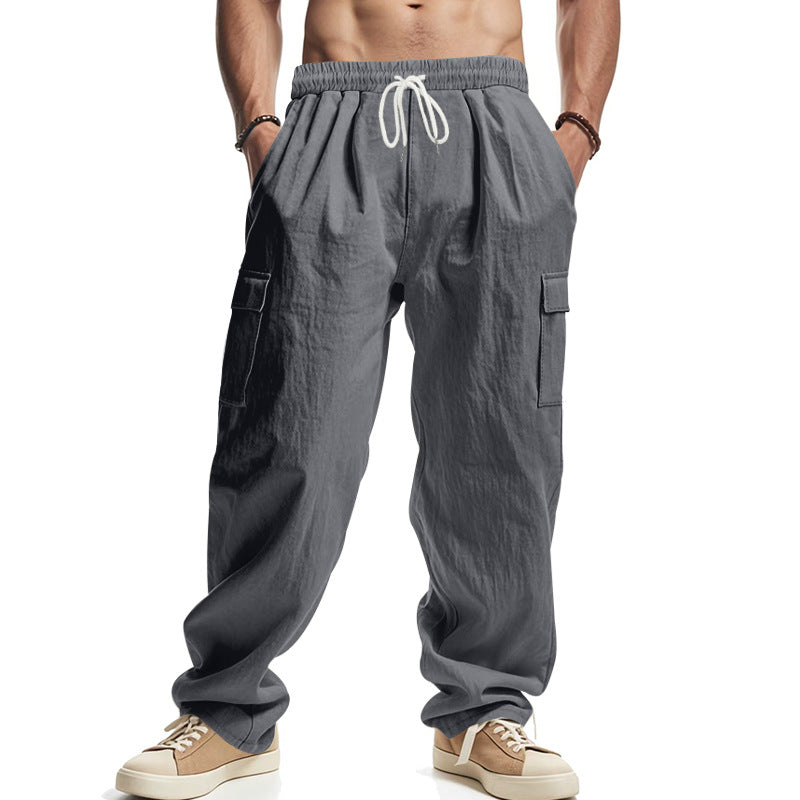 Men's trousers cargo – relaxed fit – cotton blend – elastic waist with drawstring