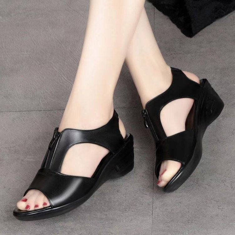 Breathable Faux Leather Comfort Fit Wedge Sandals