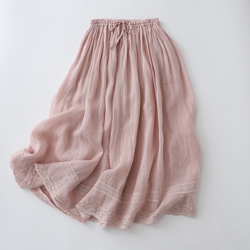 Embroidered Hem A-Line Elastic Waist Skirt