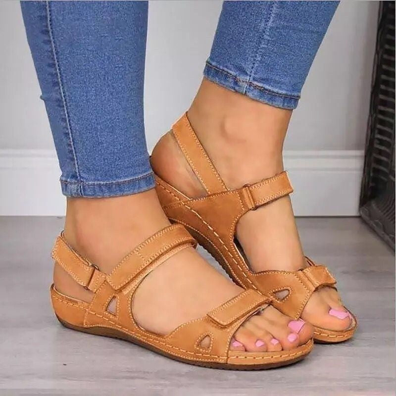 Adjustable Platform Soft Leather Look Sandals