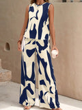 Women's 2-piece set, sleeveless top & wide pants, relaxed fit, breathable fabric