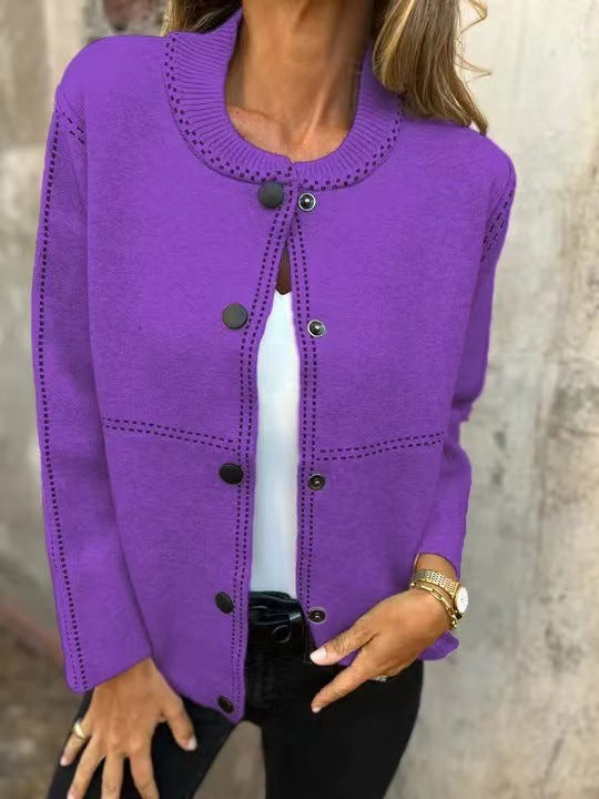 Women's Cardigan Jacket – Relaxed Fit – Soft Knit – Button Closure – Round Neck