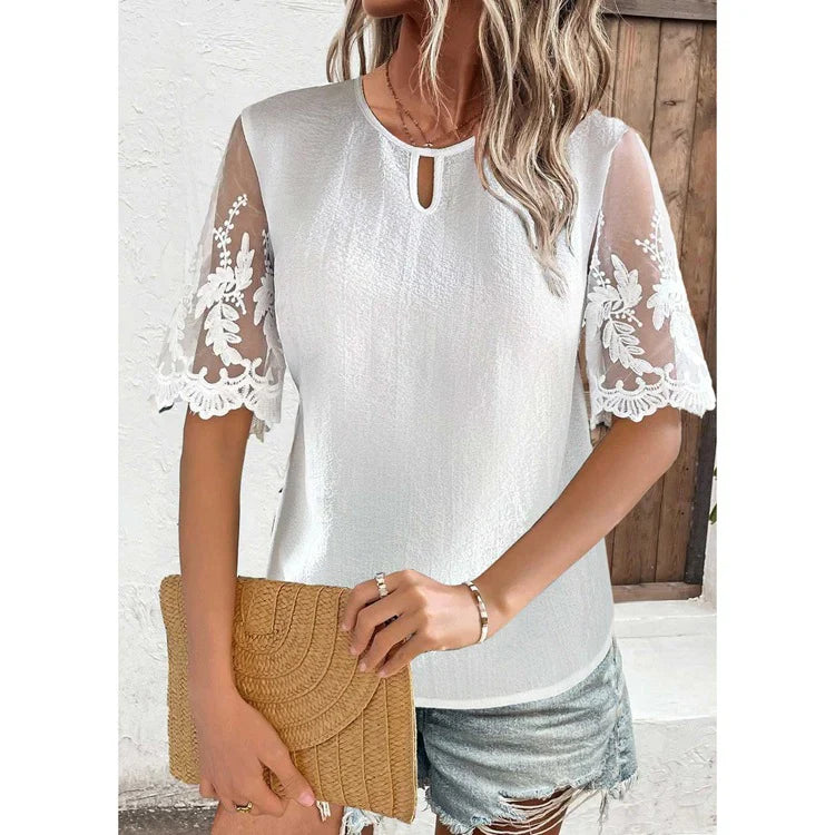 Silky Feel Relaxed Sheer Lace Blouse
