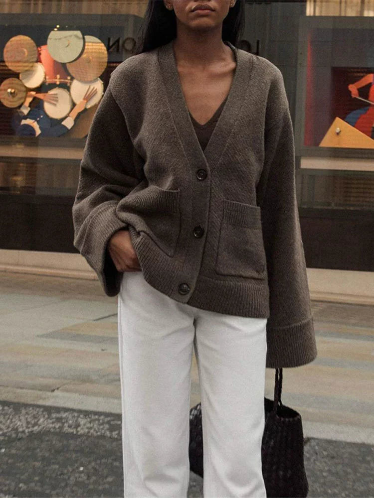 Knit Wool Blend Oversized Cardigan