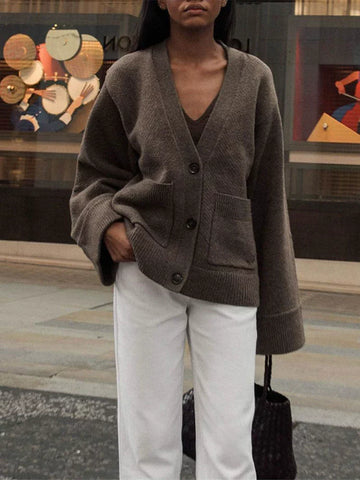 Knit Wool Blend Oversized Cardigan