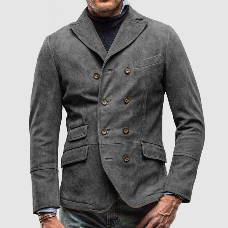 Men's Jacket – Double Breasted – Tailored Fit – Suede-Like Texture – Notch Lapel