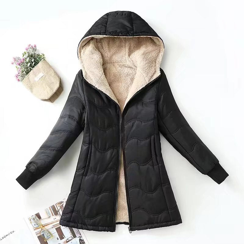 Quilted Sherpa Lined Hooded Coat