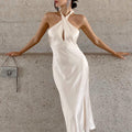 Women's Evening Dress – Satin – Slim Fit Mermaid Cut – Halterneck with Keyhole Detail
