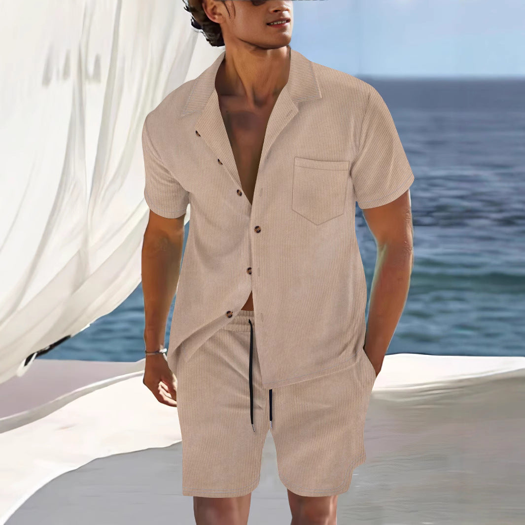 Cuban Collar Relaxed Fit Set with Shirt and Shorts
