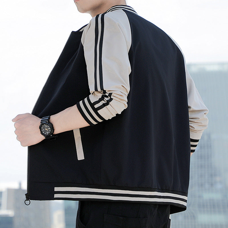 Men's Bomber Jacket – Relaxed Fit – Zipper – Ribbed Edges – Striped Sleeves