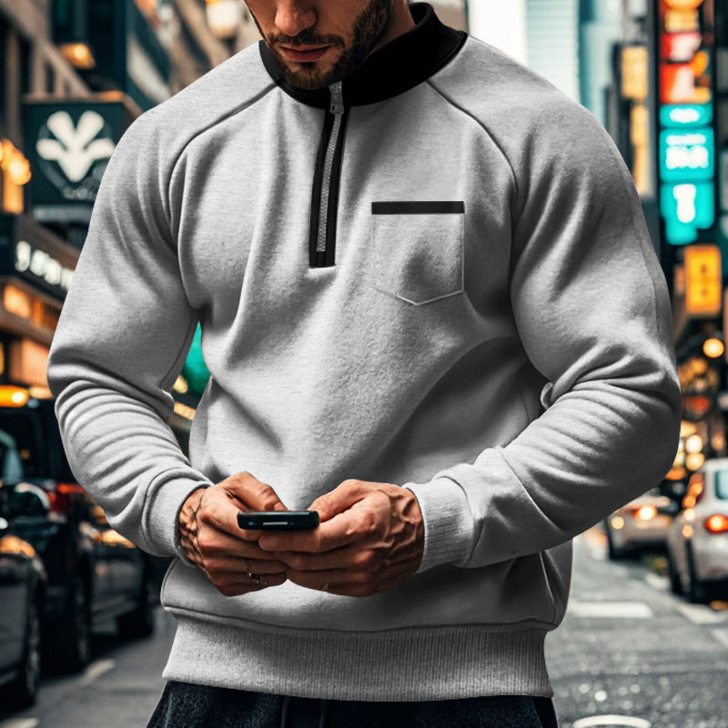 Cotton Blend Regular Fit Zip Neck Sweatshirt