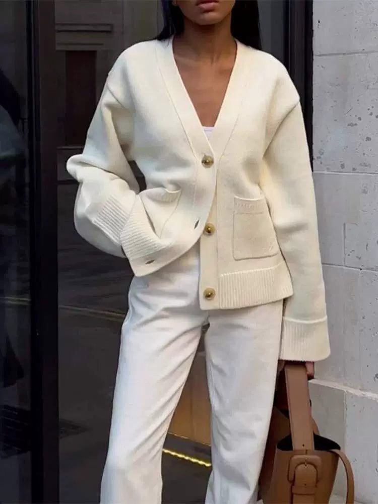 Knit Wool Blend Oversized Cardigan