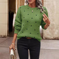 Women's Knit Sweater – Relaxed Fit – Polka Dot Pattern – Round Neck – Long Sleeves