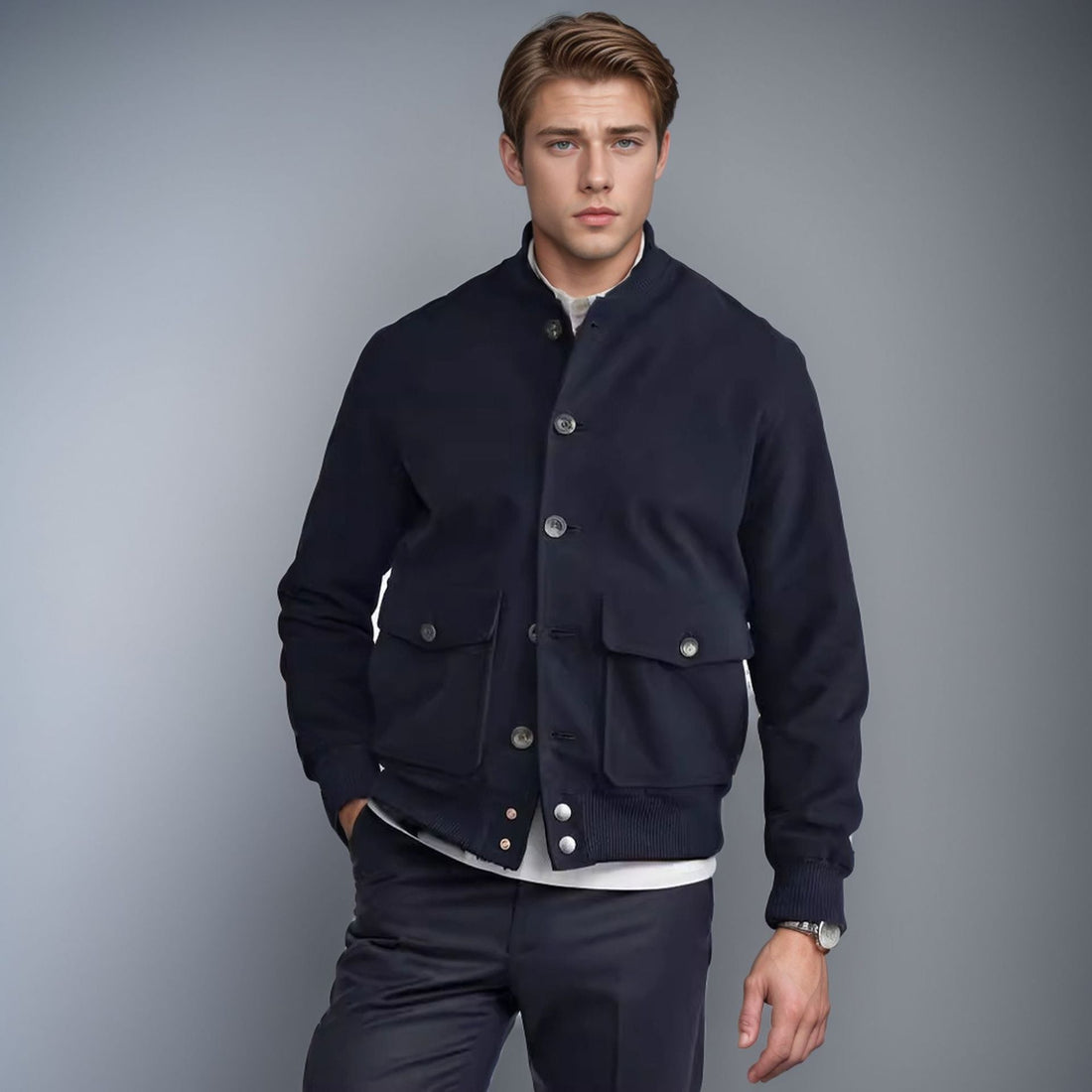 Wool Blend Structured Ribbed Collar Jacket